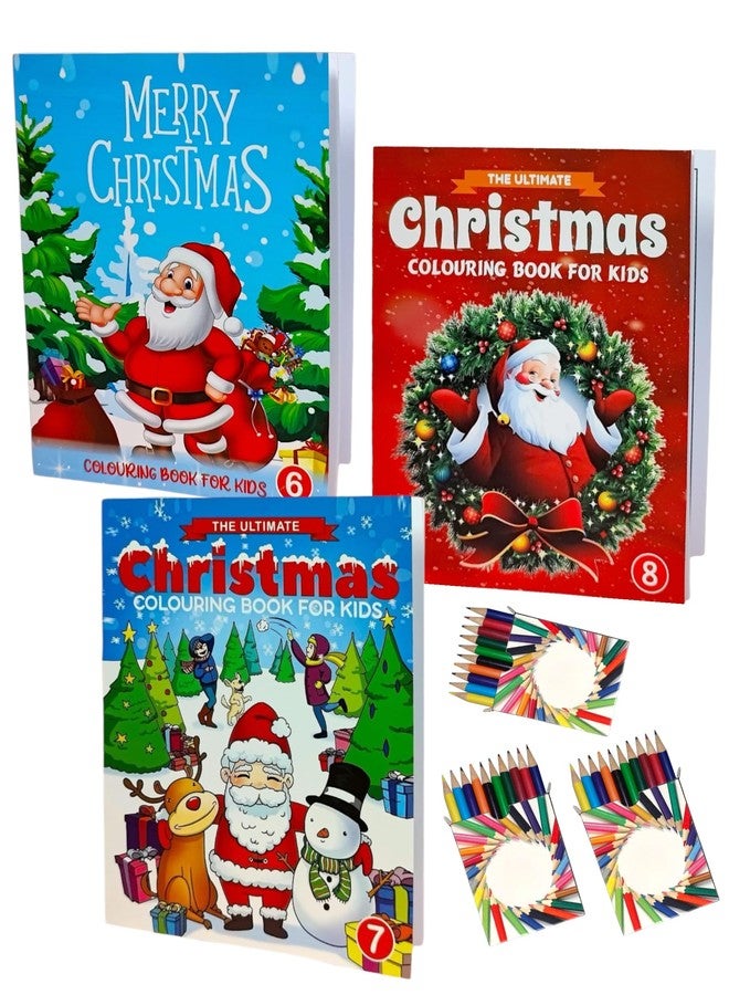 Le Delite Santa Claus Stationery Gift Set for Kids | Christmas Theme 3-Piece Coloring Book Set with 3 Pencil Colors | Cute & Stylish School Stationery & Art Drawing Book | XMAS Gift for Kids - Image 1